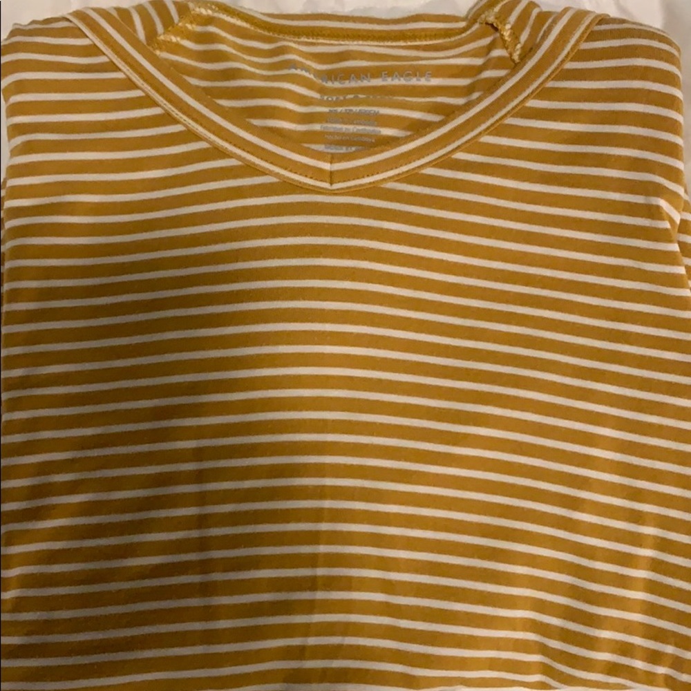american eagle-mustard yellow striped v neck